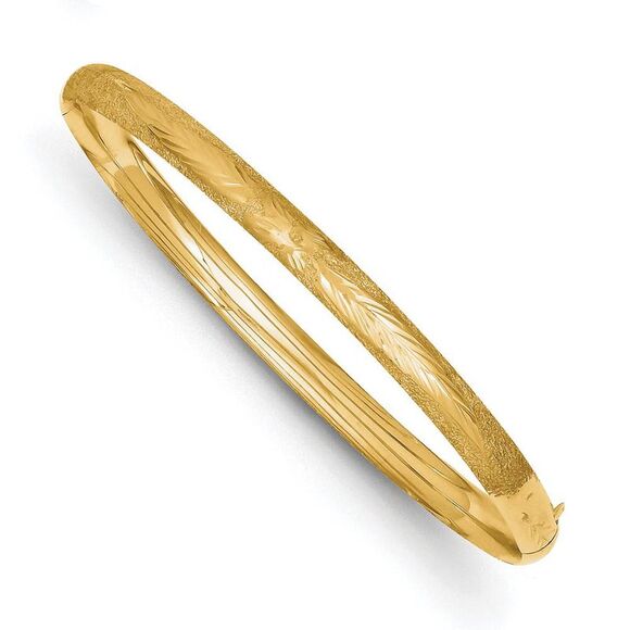 5mm 14k Yellow Gold Laser Cut Hinged Bangle Bracelet, 8 Inch - Picture 1 of 5